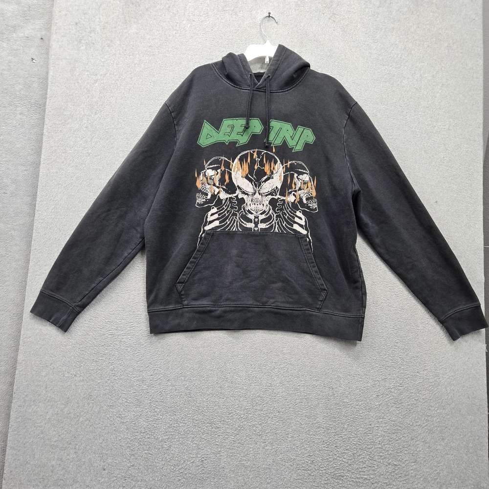 Allsaints Men Hoodie L Black Deep Trip 1991 Skeleton Skull Graphic Print Pocket